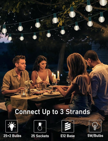 25FT Outdoor String Lights with 27 Frosted White Bulbs, G40 Globe Patio String Lights for Indoor/Outdoor, Connectable Hanging Lights for Backyard Porch Balcony Party Decor - Green Wire