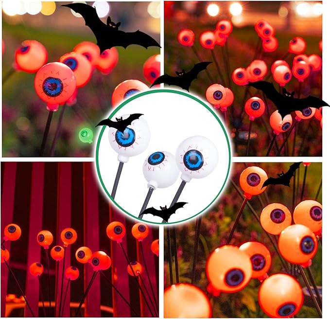 Upgraded Halloween Red Eyeball Lights 2 Packs 16 LED, Solar Garden Lights Outdoor Waterproof, Halloween Decorations Outdoor Lights for Yard Garden Lawn Path
