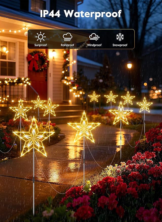 Brightown Pathway Lights Outdoor Christmas Decorations, Set of 10 Large Waterproof Stake Decorative Light for Outside Sidewalk Yard Lawn Path Walkway Driveway Marker Stake, Warm White