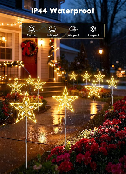 Brightown Pathway Lights Outdoor Christmas Decorations, Set of 10 Large Waterproof Stake Decorative Light for Outside Sidewalk Yard Lawn Path Walkway Driveway Marker Stake, Warm White