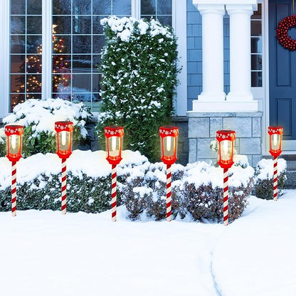 HUYIENO 8pk Solar Christmas Pathway Lights Stainless Steel Tube Glass Lens Decorative Outdoor Garden Path Lights Solar Powered Landscape Lighting for Walkway Yard Garden Lawn