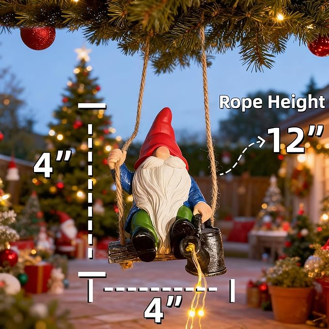 Watering Can Solar Lights Garden Gnomes Hanging Statues, Swing Gnome Cascading LED Decorations for Outside Backyard Yard Patio Tree Wall, Hoswarming Birthday Gifts for Woman Mom Grandma