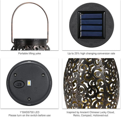 Tomshine Solar Lantern, LED Solar Outdoor Lanterns, Solar Lights Outdoor Hanging Metal Solar Powered Lantern Waterproof Decorations for Patio, Pathway, Outside, Garden Decor, Yard, Walkway
