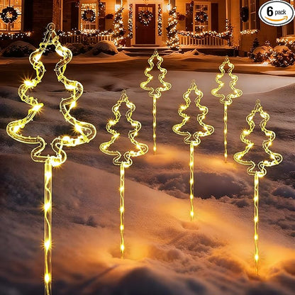 6 Packs Christmas Tree Solar Garden Lights with 8 Light Modes, 21.65 Inches Tall Christmas Outdoor Lighting with 20 LEDs Each, Solar Outdoor Xmas Decor for Garden, Path, Patio (Warm White)