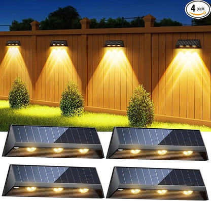 LETMY 3X Bigger & Brighter Solar Fence Lights Outdoor, IP67 Waterproof Fence Solar Lights Outdoor, 2 Modes Auto On/Off LED Deck Lighting Decor for Wall Outside Yard Step Railing Porch Pool, 4 Pack