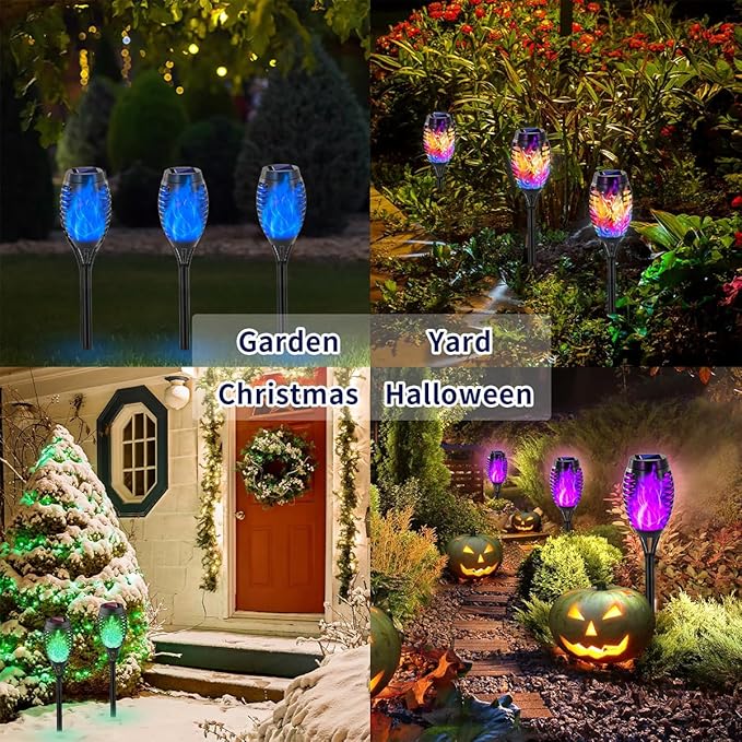 Solar Lights Outdoor, Solar Torch Lights with Flickering Flame,Waterproof Outdoor Garden Lights for Outside Patio Pathway Yard Decorations(6/8/1-/12/16/18/24, Multicolor) (16)