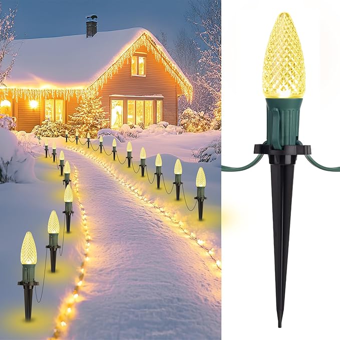 Brightown Strawberry C9 Christmas Pathway Lights Outdoor - 25.7 Feet 20 LED C9 Walkway Light, Connectable C9 Walkway Light, Waterproof Christmas Lights Outdoor Decoration for Lawn Outside, Warm White