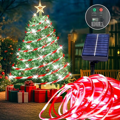 Honche Solar Rope Light 33FT 100L Outdoor Candy Cane Rope Lights Weatherproof for Terrace Tree Fence Patio Garden Yard Home Wedding Birthday Vacation Holiday Christmas Decor(Candy)