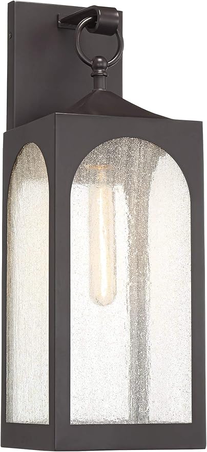 Possini Euro Design Tyne Modern Outdoor Wall Light Fixture Bronze Steel Lantern 20 1/2" Clear Seedy Glass Panels | Lumora