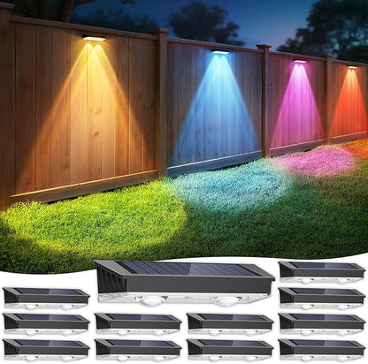 Solar Fence Lights Outdoor 12 Pack, 7 Fixed Colors & Color Changing Fence Lights Solar Powered, IP65 Waterproof Backyard Decoration for Patio, Deck, Pool, Step
