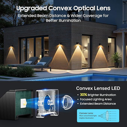 LETMY Solar Fence Lights Outdoor 12 Pack - Brighter Focused Lens, Cold White & Warm Light Fence Solar Lights Outdoor Waterproof, Auto ON/Off Deck Lighting for Wall, Patio, Backyard, Step, Railing