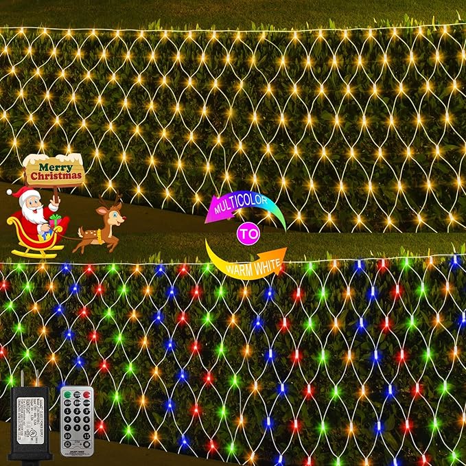 ZAIYW Dual Color Changing Net Lights 20Ft x13Ft 660 LED Christmas Net Light Outdoor Mesh Lights Plug in Bush Light with Timer Remote for Bushes Garden Wedding Xmas Decor (Warm White & Multicolor)