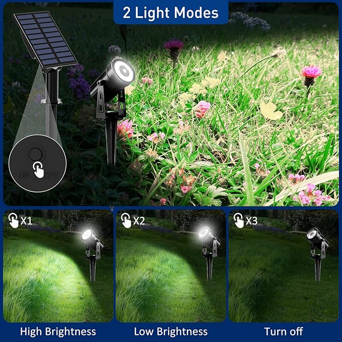 T-SUNUS Solar Spot Lights Outdoor White Christmas 4 Pack IP65 Waterproof Landscape Spotlights 6000K Separate Panel | Lumora