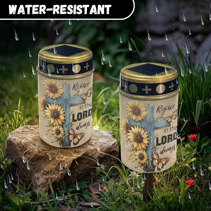 Bless Sunflower Solar Lights for Cemetery Grave Father Wing Waterproof Solar Powered Grave Lights Landscape Path Light LED Flameless Candle Decor