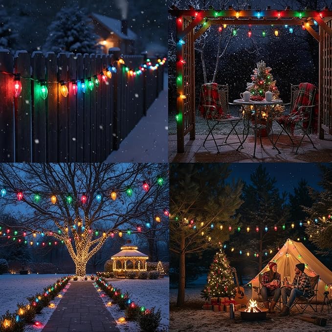 25 FT C9 Clear Multicolor Christmas String Light Outddor,Vintage Christmas Lights with 26 Edison Bulbs(1 Spare), C9/ E17 Base,Multicolor Lights for Xmas Tree Party Backyard Wedding Decor