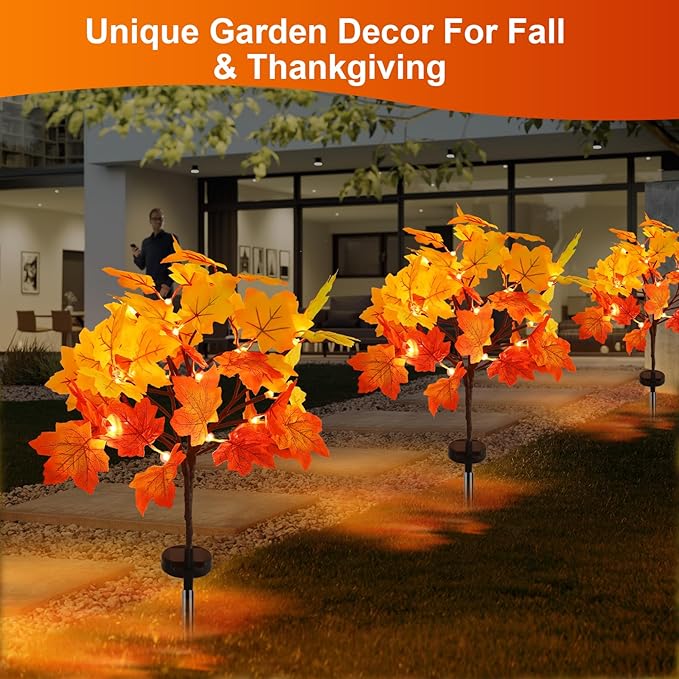 4Pack Fall Solar Lights Outdoor Waterproof,80LED 160 Maple Leaves Solar Garden Lights Outside, Autumn Artificial | Lumora