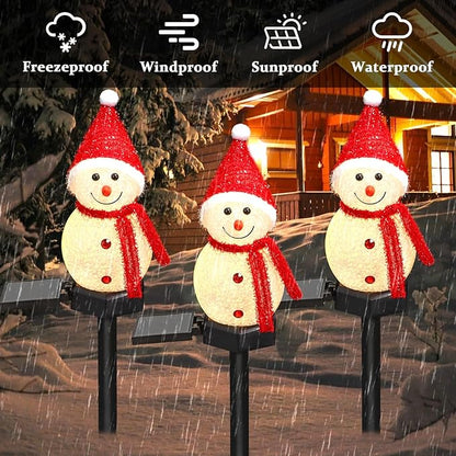 TOCHGREEN 3 Pack Solar Christmas Snowman Lights - Outdoor Waterproof Pathway Stake Lights, Solar Powered Decorations for Christmas Yard Path Patio Garden Porch Lawn Decor (Red)