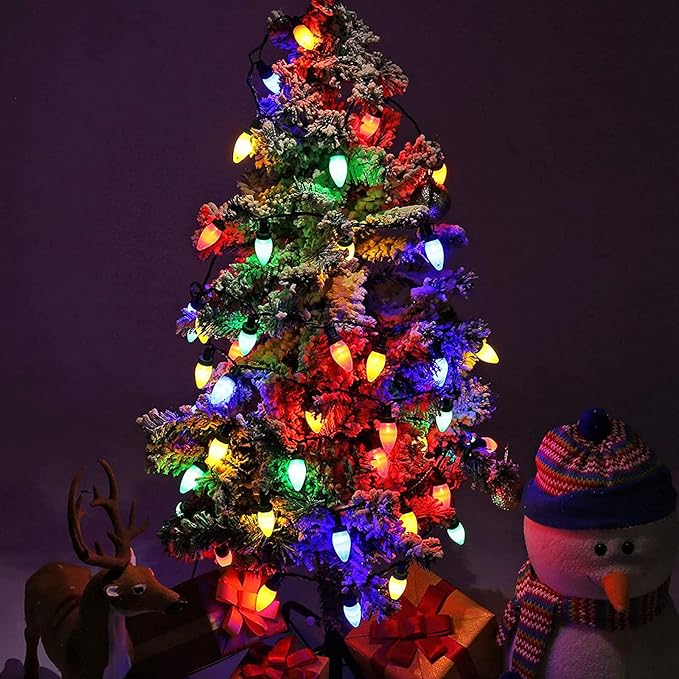 C9 Christmas Lights Outdoor, 33ft 50 LEDs Christmas String Lights with 8 Modes, 5 Sets Connectable, IP65 Waterproof Outdoor Indoor Vintage Fairy Lights for Christmas Tree Holiday Party Decor