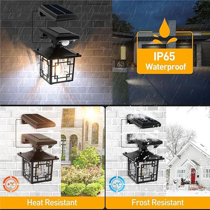 QUQUQ Solar Pathway Lights 2 Packs Solar Outdoor Wall Lights with Sensor Garden Retro Lantern Yard Patio Decor(Black2)