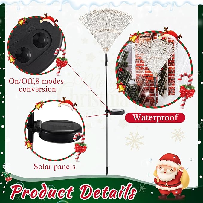 6 Pcs Mardi Gras Solar Firework Lights Solar Lights Outdoor Garden 120 LED 8 Modes Waterproof LED Sparkler Outdoor for Carnival Patio Yard Pathway Walkway (Red,Yellow,Green)