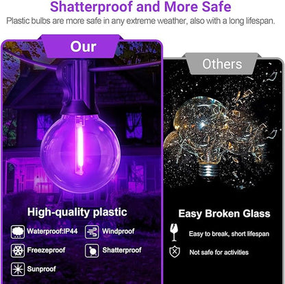 LAMPHOME G40 LED Outdoor Halloween String Lights, 26FT Patio Light with 12+1 Edison Shatterproof Bulbs(1Spare), Outside Lights connectable for Backyard Porch Decor,Purple