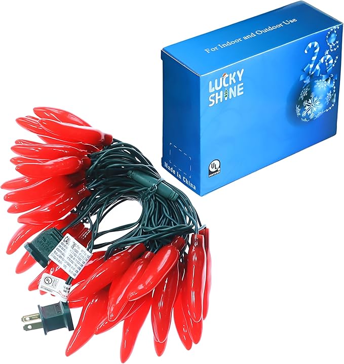 LUCKY SHINE 35 Red Pepper Decorative Lighting String, Commercial Grade LED Chili String Lights 18 FT, for Christmas, Easter, Kitchen, Garden, Patio, Living Room.