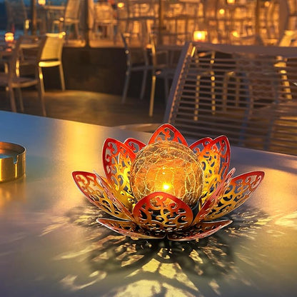 2 Pack Solar Lights Outdoor Garden 6.3 " Glass Lotus Lamp Waterproof LED Metal Flower Lights Outdoor Garden Table Decor for Outside Balcony, Patio, Deck, Porch, Walkway