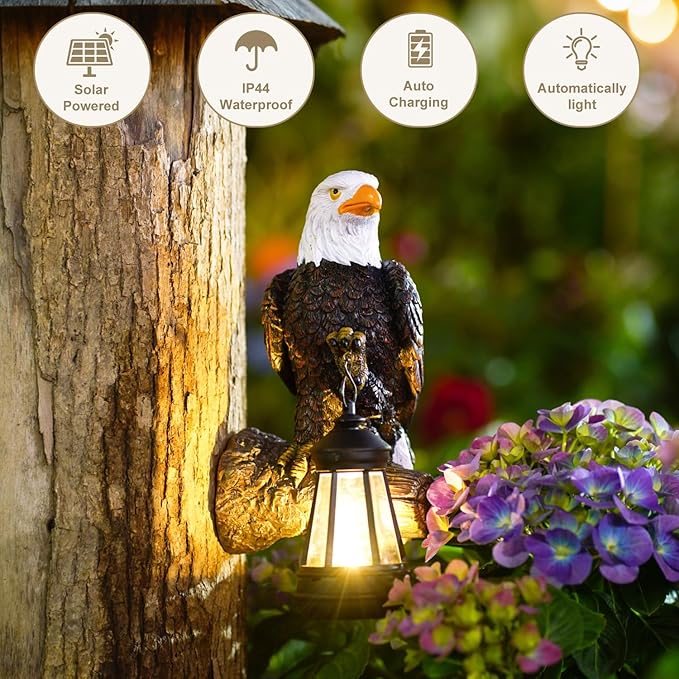 Eagle Tree Hugger with Solar Lantern - Resin Eagle Statue for Outdoor Garden Decor - Ideal Eagle Housewarming & | Lumora