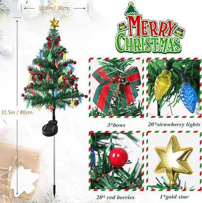 Dremisland 2Pack Solar Christmas Tree with 40LED Lights Outdoor Solar Christmas Decorations Waterproof Solar Powered Prelit Christmas Tree for Holiday Pathway Garden Yard (Solar Christmas Tree-2PCS)