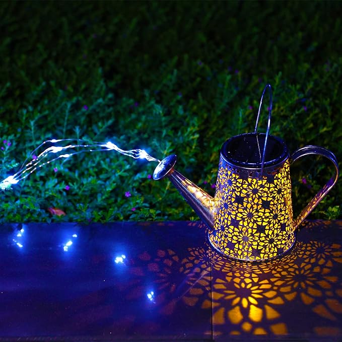 VOOKRY Watering Can with Lights, Large Hanging Solar Lights Outdoor Waterproof, Decorative Retro Metal Solar Garden Decor for Outside Patio Yard Porch Lawn, Gardening Gifts for Women Mom Grandma