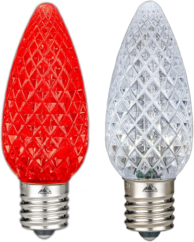 Novelty C9 LED Faceted Ultra Bright Dimmable Outdoor Christmas Light Replacement Bulbs, 25PK (Red/Pure White) | Lumora