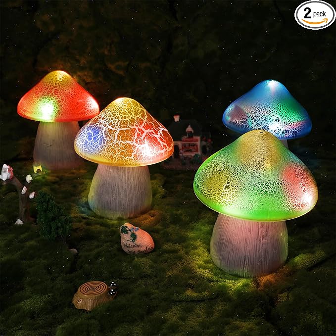 Macarrie 2 Pcs Mushroom Solar Lights Decor Garden Outdoor 4.7x5.7 Inch Solar Lights Waterproof Garden Pathway Landscape Lamp Gift for Spring Easter Summer Yard Lawn Patio Decoration(Red, Blue)