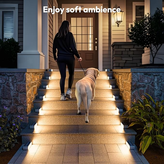 Solar Step Lights for Outside, 12 Pack Stair Lights Outdoor Waterproof IP65, 14 LED Warm White, Auto On/Off, Long-Lasting Solar Stair Lights for Patio, Porch, Walkway,Front Door Decor