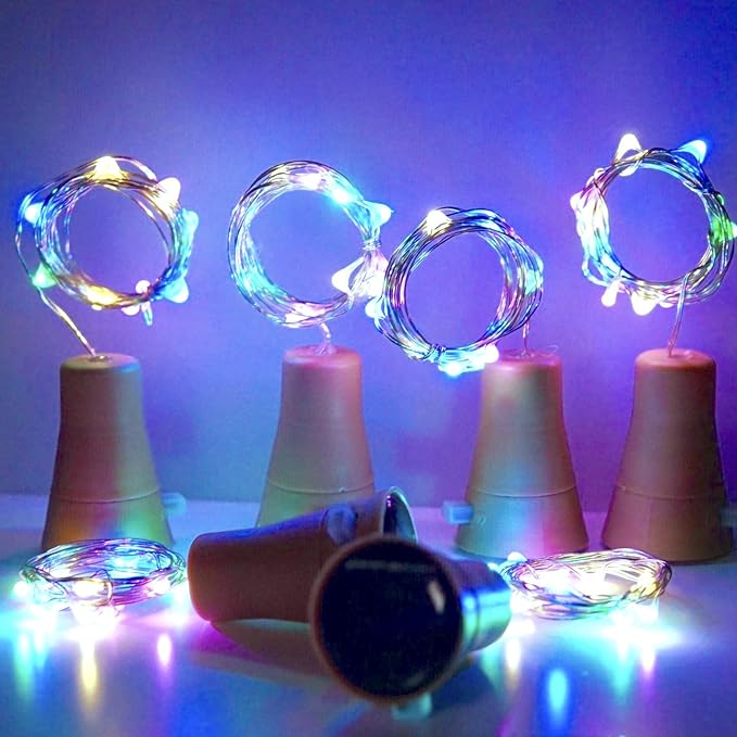 6 Pack Solar Powered Wine Bottle Lights, 20 LED Waterproof Copper Cork Solar Lights for Wedding Christmas, Outdoor, Holiday, Garden, Patio, Pathway Decor (Colorful)