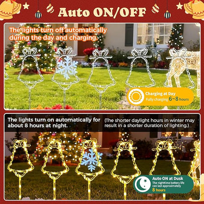 6 Packs Christmas Bell Solar Garden Lights with 8 Light Modes, 21.65 Inches Tall Christmas Outdoor Light with 20 LEDs Each, Solar Outdoor Xmas Decor for Garden, Path, Patio (Warm White)