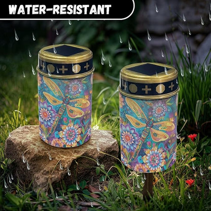Boho Floral Dragonfly Garden Lights Solar Outdoor Pathway Lights Stake Lights Landscape Lighting for Yard Patio Driveway,LED Solar Lantern Outdoor Table Lamp,Wall Light Auto On/Off