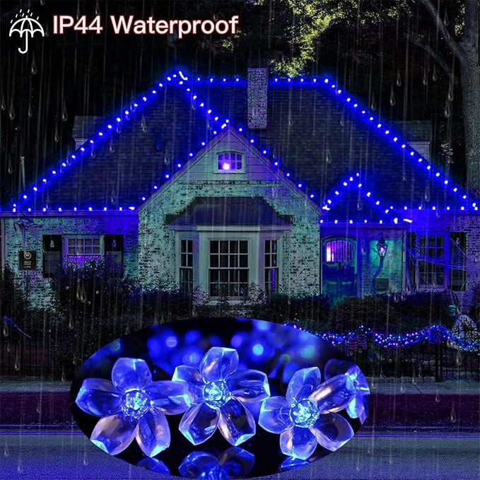 FULLBELL Flower String Lights Christmas Blue 33 Feets 100 LED Memory String Indoor Outdoor Fairy Bedroom Wedding Party Tiktok Trends Items (Blue)