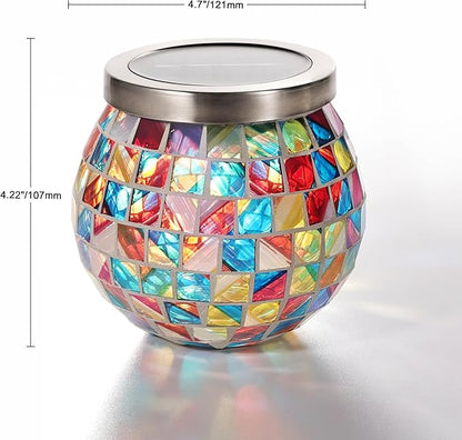 Cooo 4 Pack Valentines Day Gifts for Him Her Landscape Lighting Path Lights Heavy Solar Mosaic Lantern with RGB Color-Changing Light – Dual Solar Panels, Red Amber Glass Tiles, Waterproof Outdoor