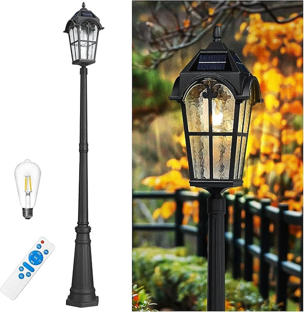 Emliviar 85.4" Black Solar Powered Street Light Fixture for Pathway with Remote - Outdoor Security Flood Light | Lumora
