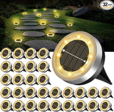 Mini Solar Ground Lights Outdoor 32 Pack Waterproof Upgraded Anti-Rust Solar Flat Garden Lights Stainless Steel | Lumora