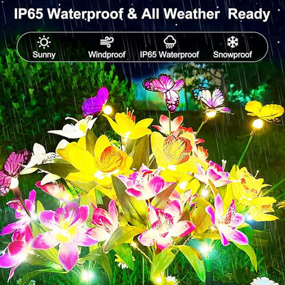Solar Garden Lights, 4 Pack Solar Flower Lights Outdoor Waterproof, Swaying Butterfly with Flowers, Garden Decoration for Flower Bed Yard Patio, Gift for Mom Christmas
