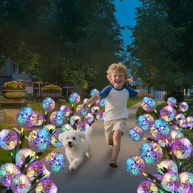 Solar Dandelion Garden Lights Outdoor Decorative, 7 Color Changing Solar Flower Lights Waterproof, 40H Solar Powered Pathway Lights for Yard Lawn Patio Walkway Landscape Decor, 4pcs