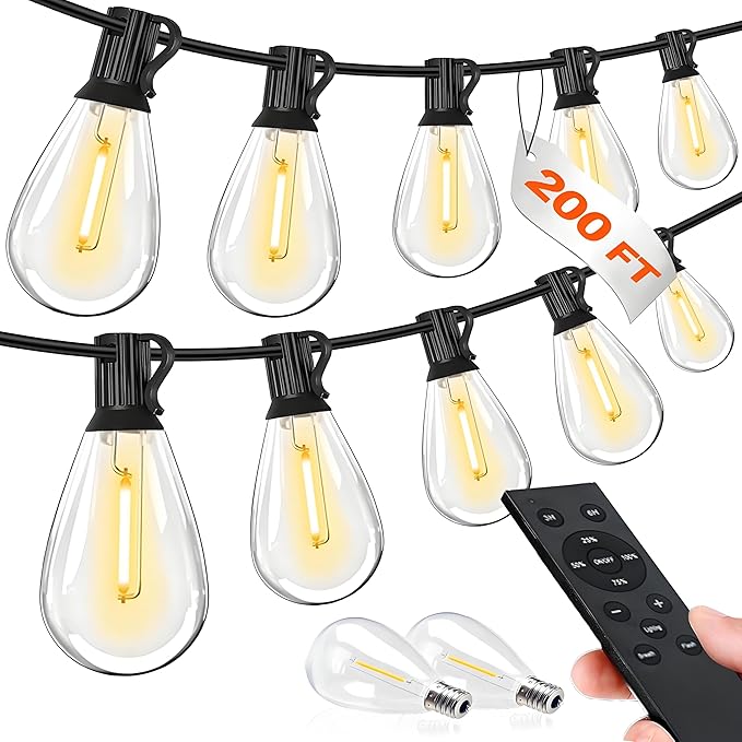 Tenmiro 200FT LED Outdoor String Lights with Remote, 74+2 Shatterproof Bulbs Dimmable Timing 3 Light Modes Outside | Lumora