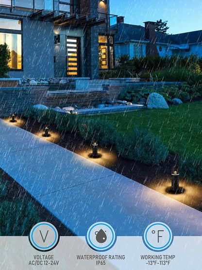 LEONLITE Low Voltage Pathway Lights, 5W 12V AC/DC Path Lighting, Unique Light Pattern, Aluminum Housing, IP65 Waterproof for Outdoor Path Sidewalk Walkway, 3000K Warm White, Pack of 4