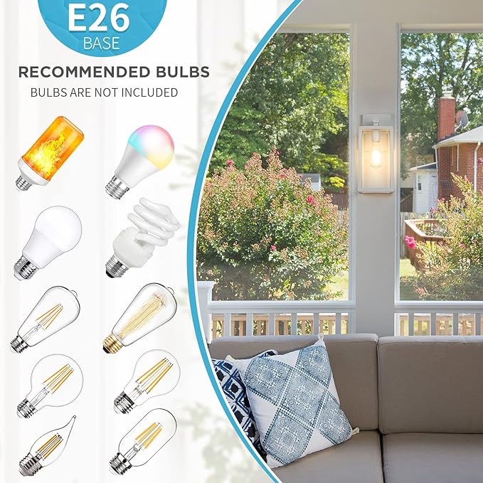 MAXvolador Outdoor Wall Lantern, Exterior Waterproof Wall Sconce Light Fixture, White Anti-Rust MountLights Clear Glass, E26 Porch Patio Lighting