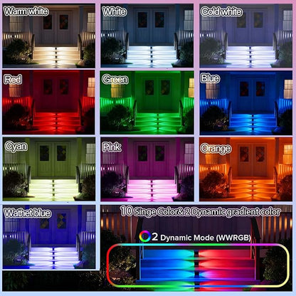 2 Pack Motion Sensor Solar Step Lights, Ip67 Waterproof Outdoor Stair Light,Warm White/Rgb Colors & Double-Sided Lighting,Outside Decor Light for Deck,Porch,Railing,Fence,Walkway, Yard,Wall,Patio.
