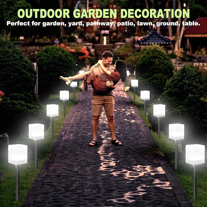 Solar Pathway Lights Outdoor, Waterproof Ground Light Featuring Crystal-Clear Ice Brick Aesthetic, Multi-use Landscape Decoration Lighting Solar Powered Garden Lawn Lamp (Cool White, 4 Pack)