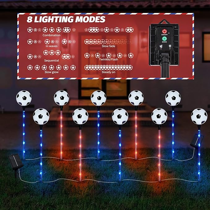 EYQ 2026 World Cup Decorations Outdoor Soccer Solar Pathway Lights, LED Sports Theme Landscape Stake Lights, Waterproof Yard Decorative Lights for Patio Lawn Festival Outdoor Use
