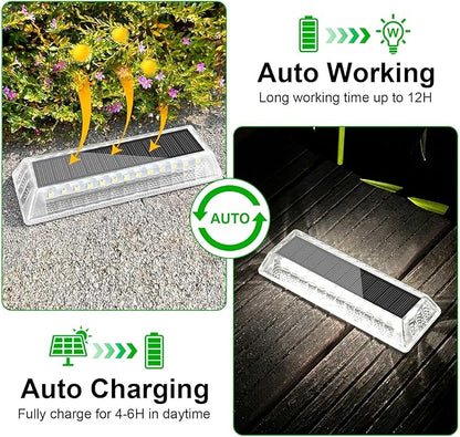 Lacasa Solar Deck Lights, Solar Lights Outdoor Waterproof IP68, 4 Pack Solar Powered Pathway Yard Driveway Step Landscape Light, LED Lighting 50LM for Garden Path Walkway Stair Patio, Cool White 6000K