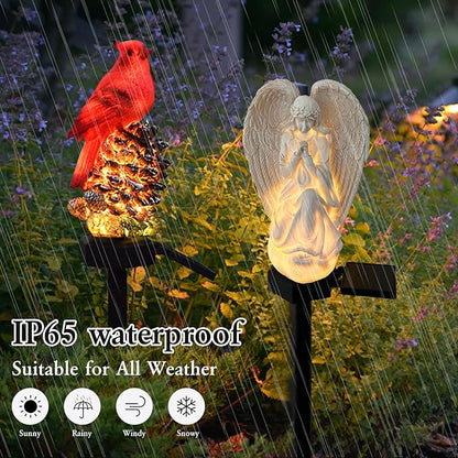Solar Garden Angel/Cardinal Lights, Waterproof Outdoor Garden Statue Decorations Solar Lights for Cemetery Gravesite Grave Outside Yard Patio Lawn Porch
